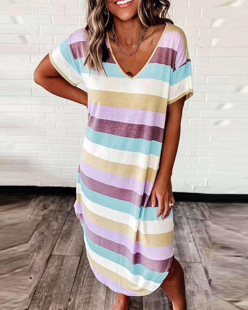 Striped Loose Midi Dress