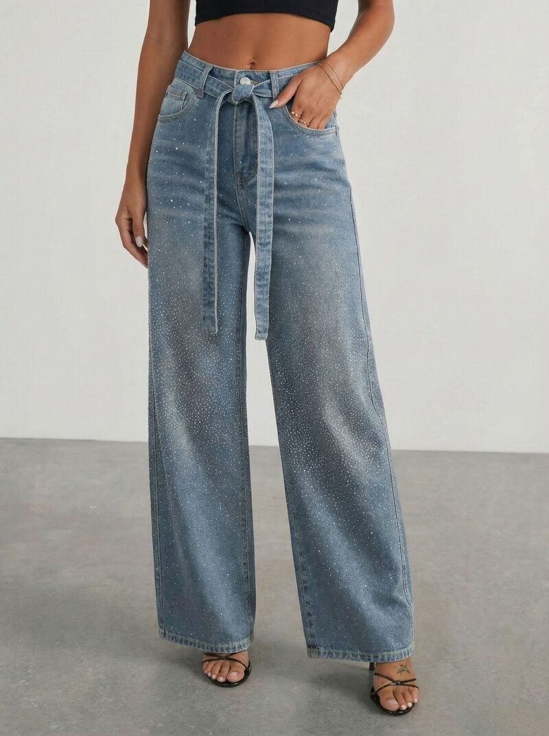 Rhinestone Wide Leg Jeans