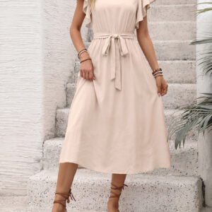 Belted Midi A-Line Dress