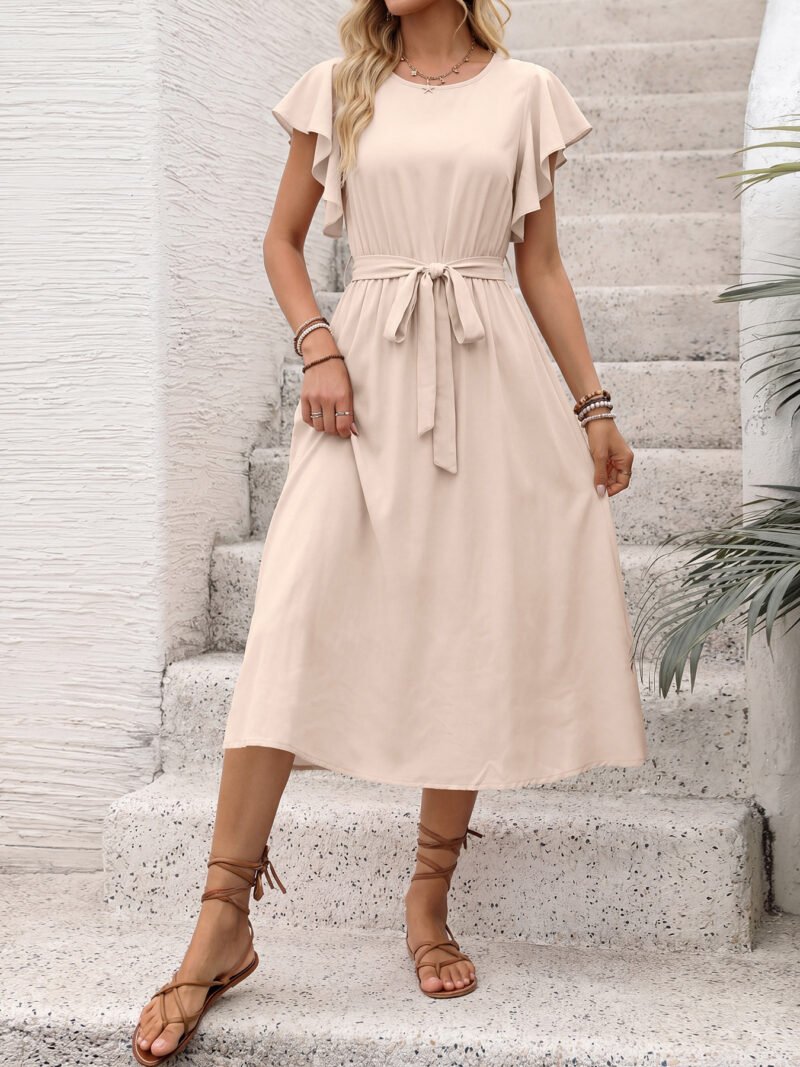 Belted Midi A-Line Dress