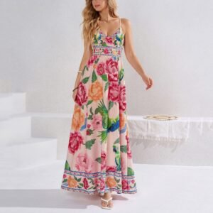 Backless Tie Waist Maxi Dress