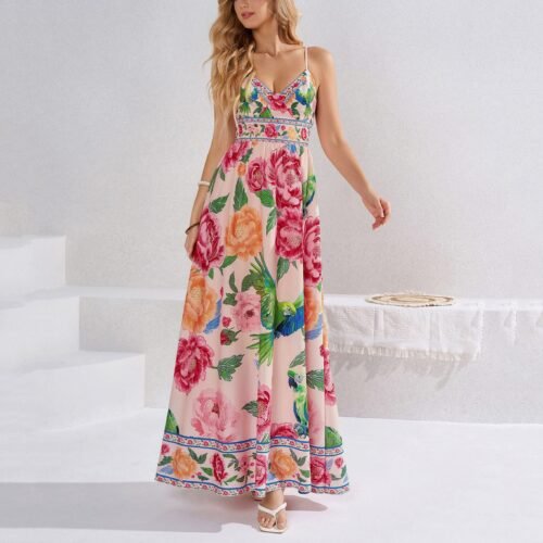 Backless Tie Waist Maxi Dress