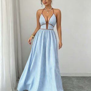 Striped Halter Maxi Dress