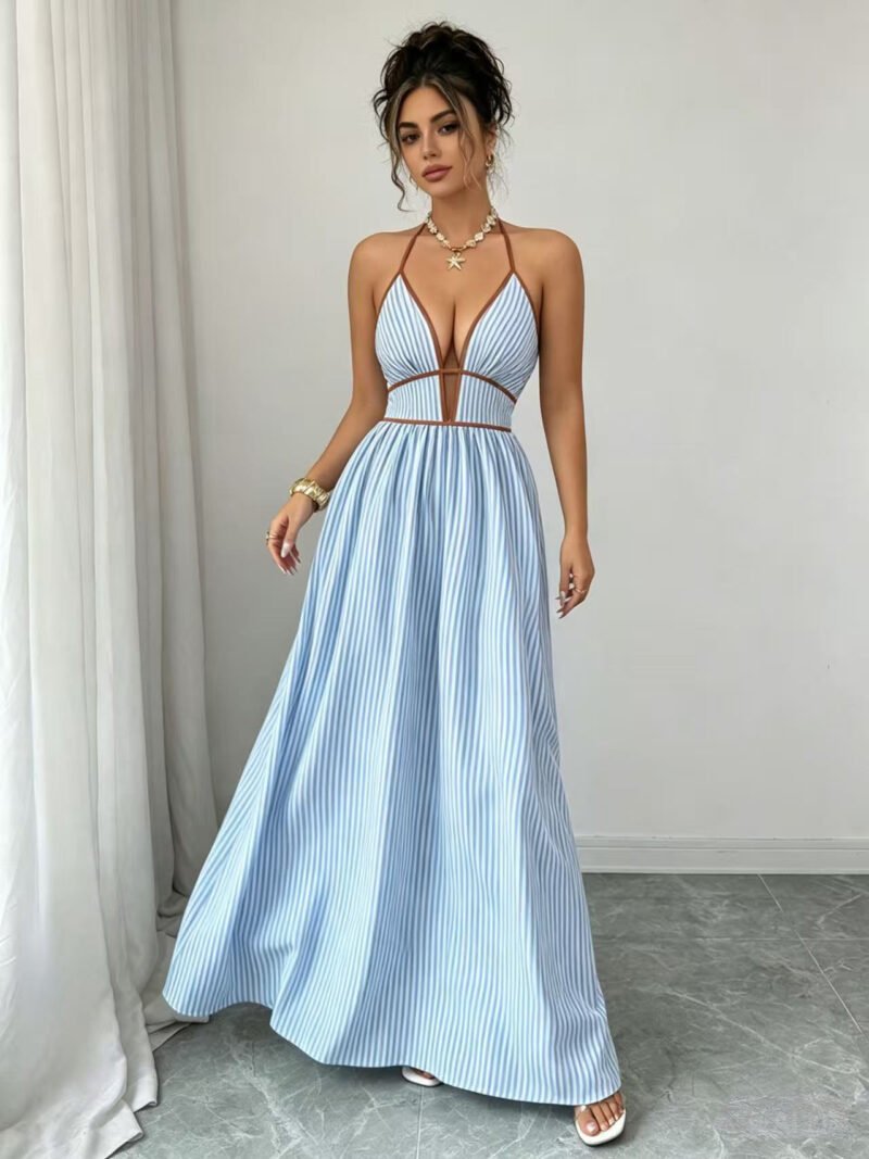 Striped Halter Maxi Dress