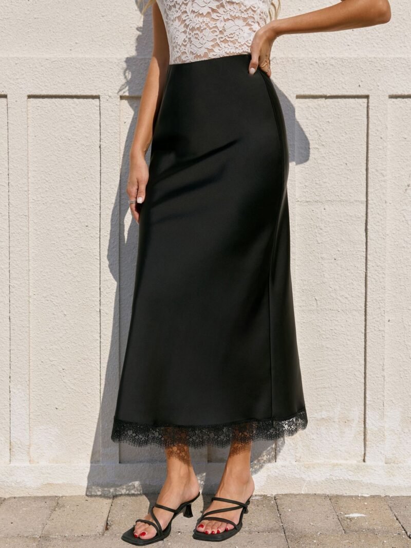 Lace Satin Midi Skirt