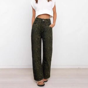 Leopard Print Straight Jeans