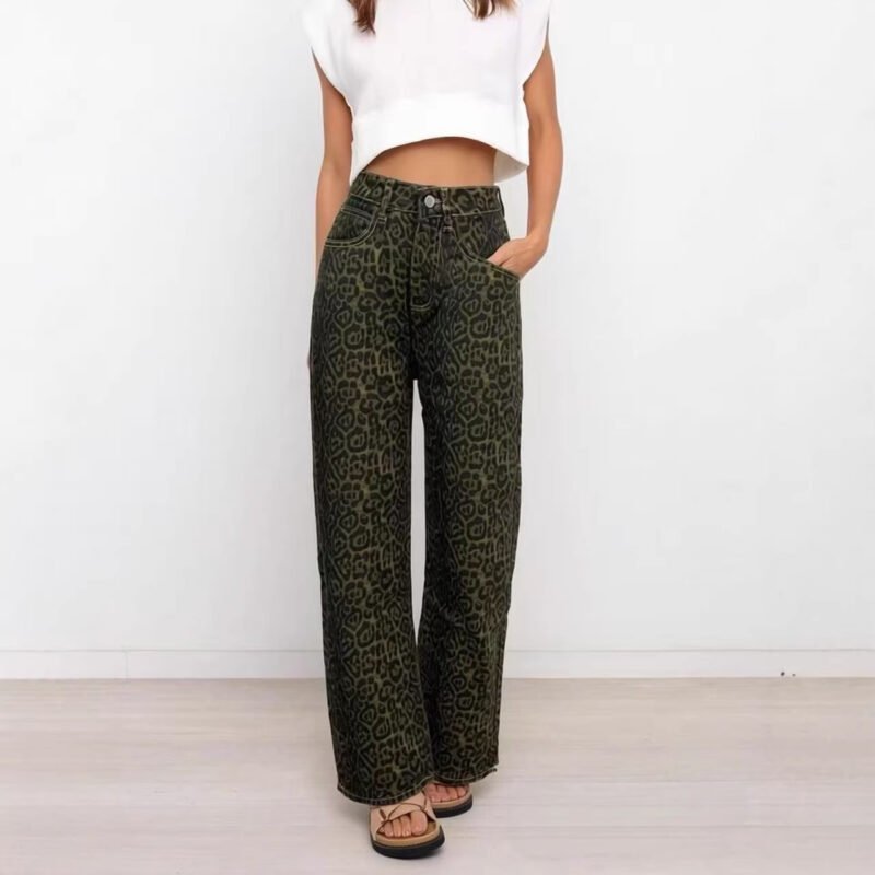 Leopard Print Straight Jeans