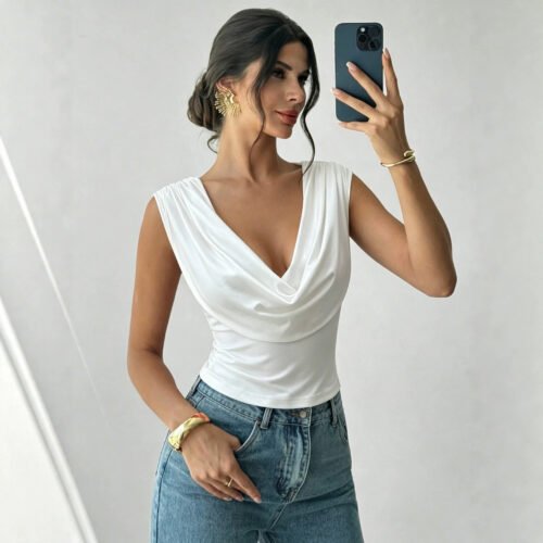 Ruched Cowl Neck Top