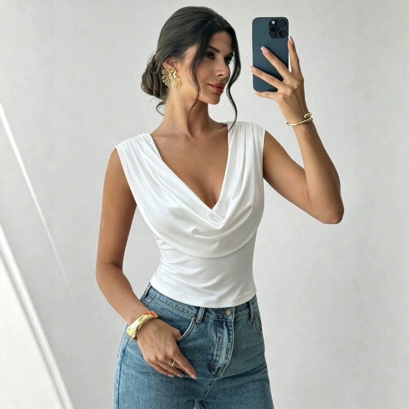 Ruched Cowl Neck Top