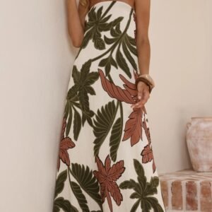 Printed Strapless Maxi Dress