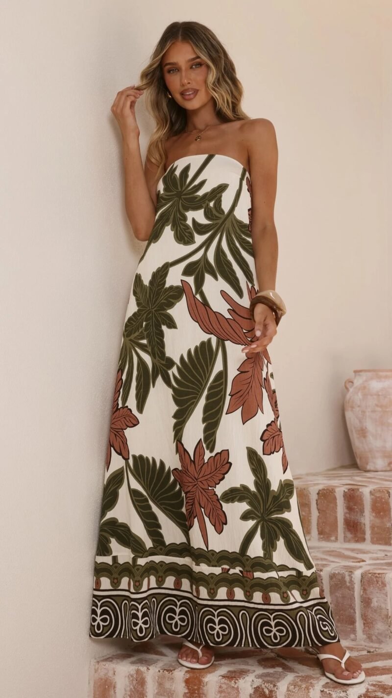 Printed Strapless Maxi Dress