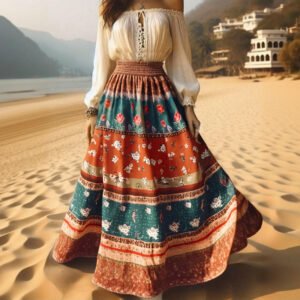Printed High Waist Maxi Skirt