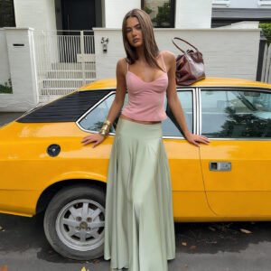 Glossy A-Line Maxi Skirt