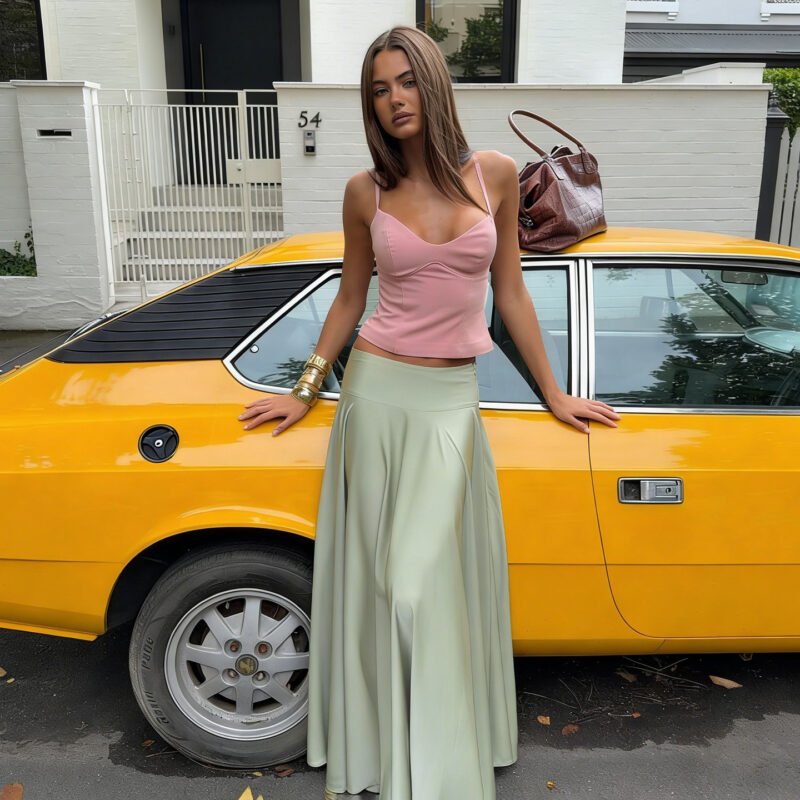 Glossy A-Line Maxi Skirt