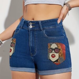 Graphic Print Denim Shorts
