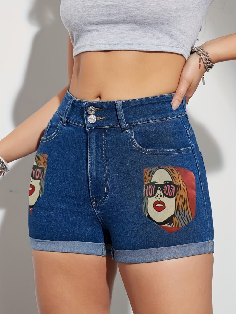 Graphic Print Denim Shorts