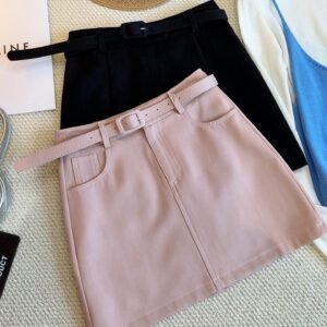 Belted High Waist A-Line Skirt