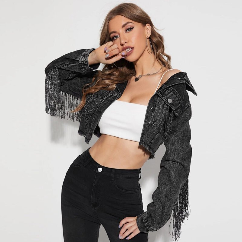 Fringe Denim Crop Jacket