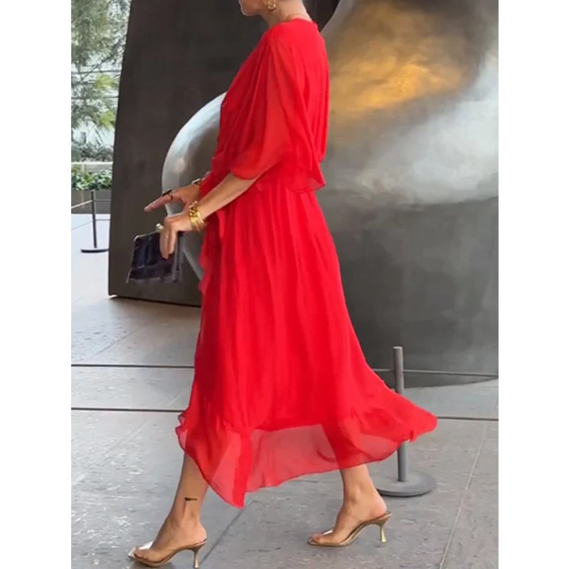 Belted Chiffon Maxi Dress